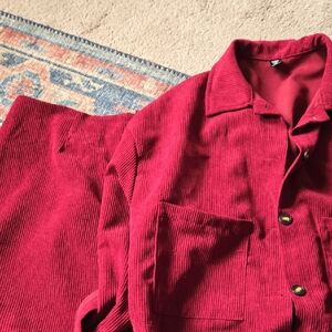 Red Corduroy Jacket and Skirt Set